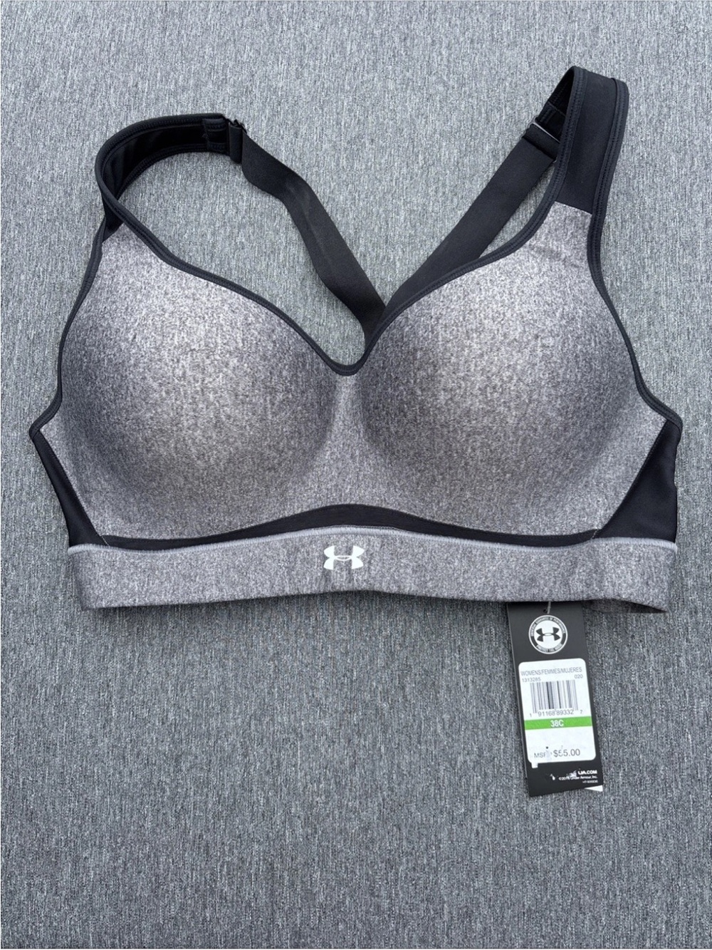 NWT! Under Armour Gray 38C High Impact Relentless Support Sports Bra 13132